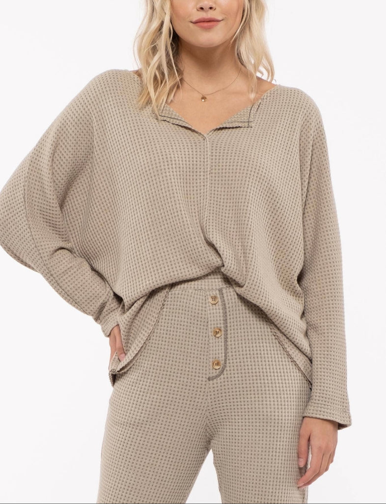 Waffle Knit Lounge Set-Light Olive