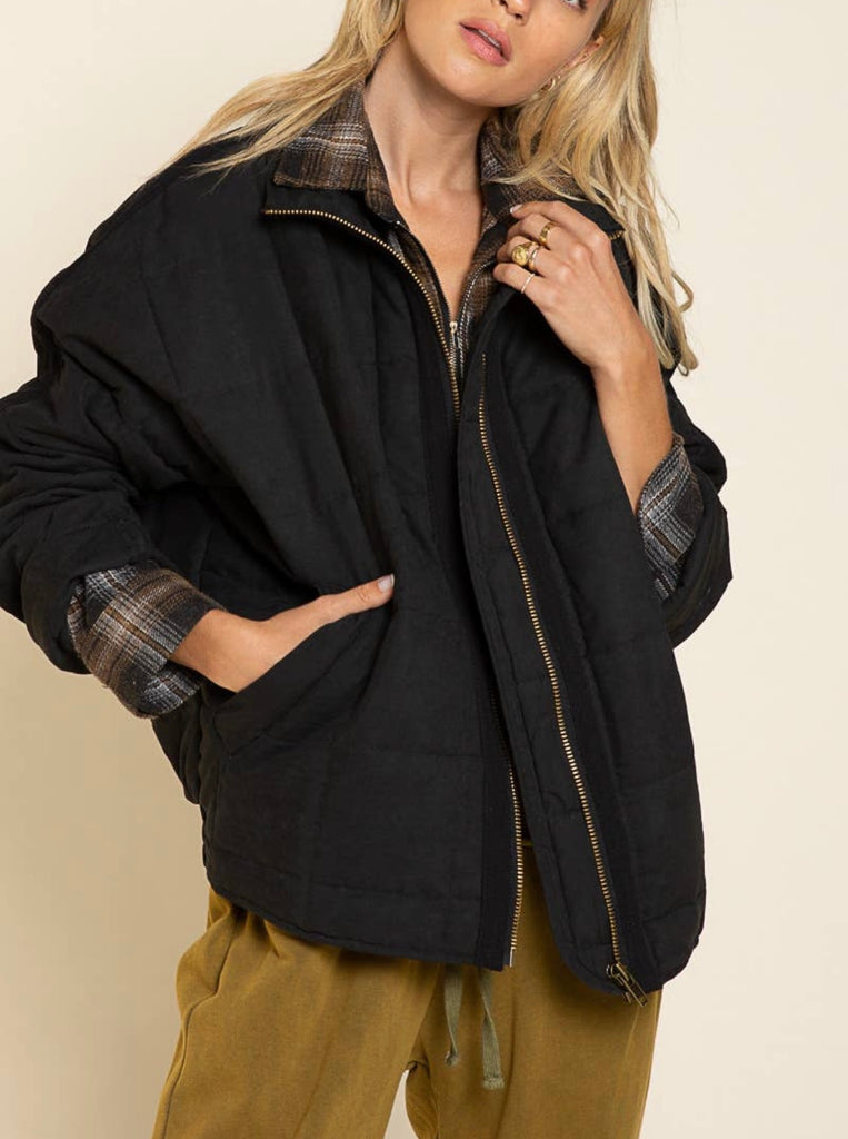 Dolman Zipper Closure Puff Jacket