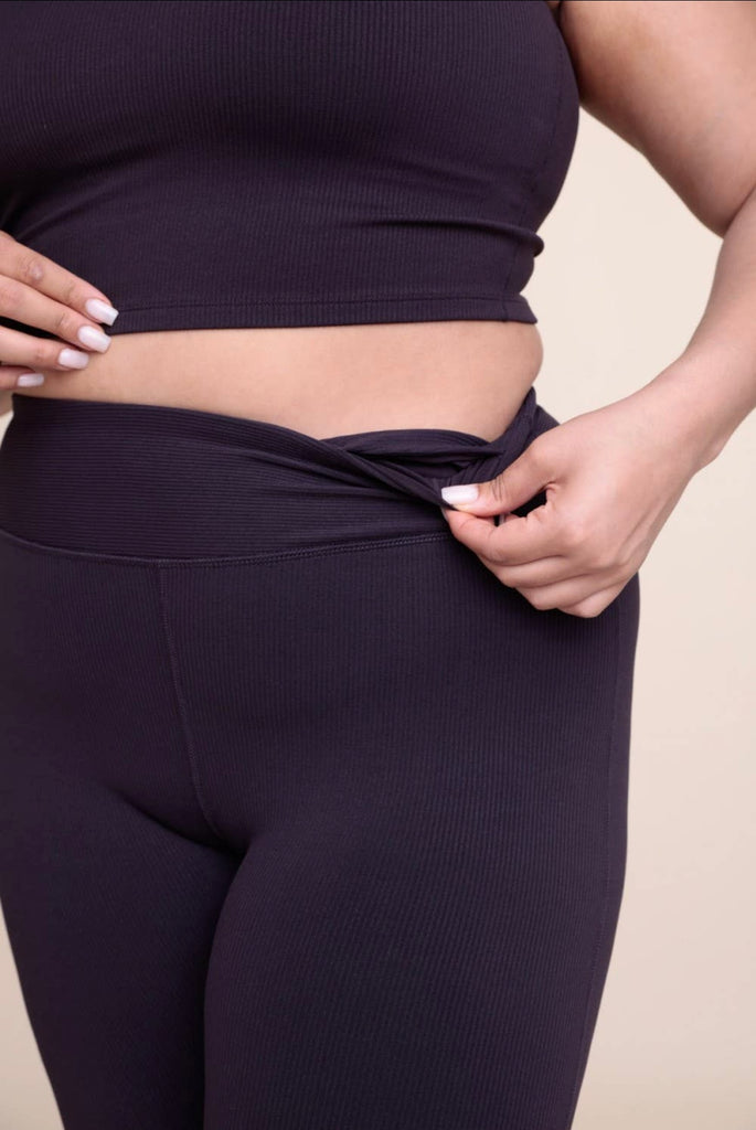 Chocolate Ribbed High Waist Legging (Curve)