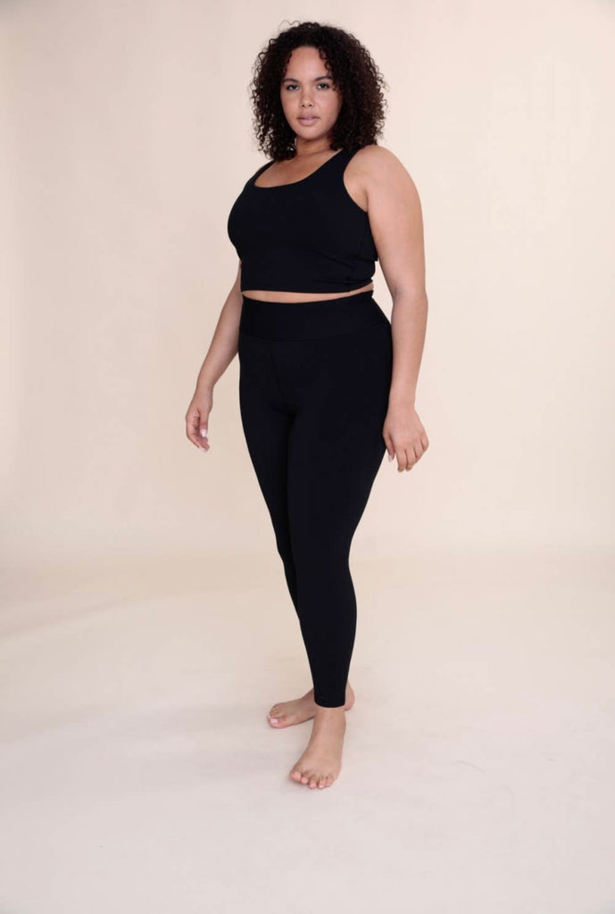 Black Ribbed High Waist Legging-Curve