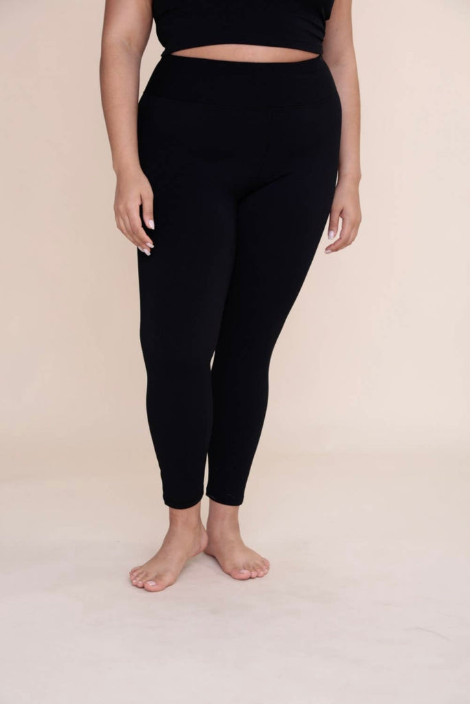 Black Ribbed High Waist Legging-Curve