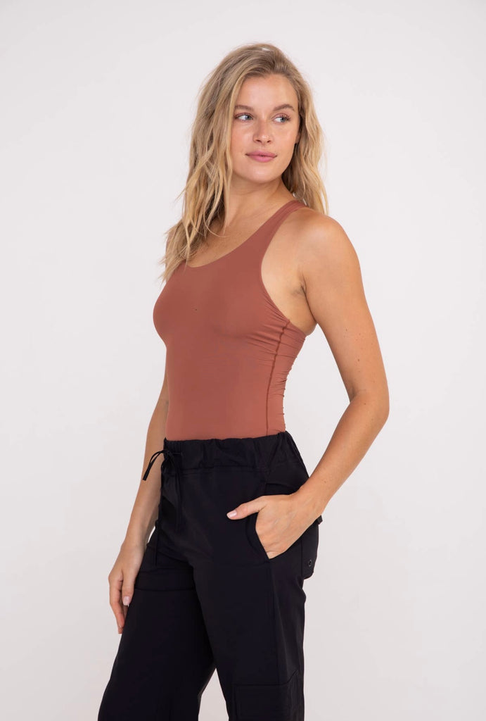 Double-Layered Racerback Bodysuit-Rust