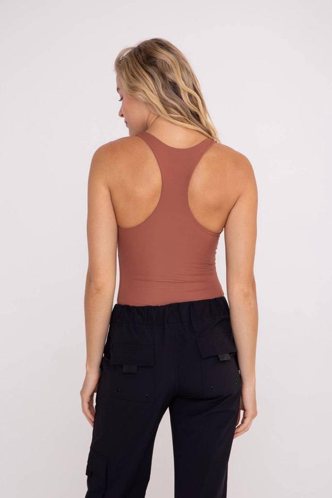 Double-Layered Racerback Bodysuit-Rust