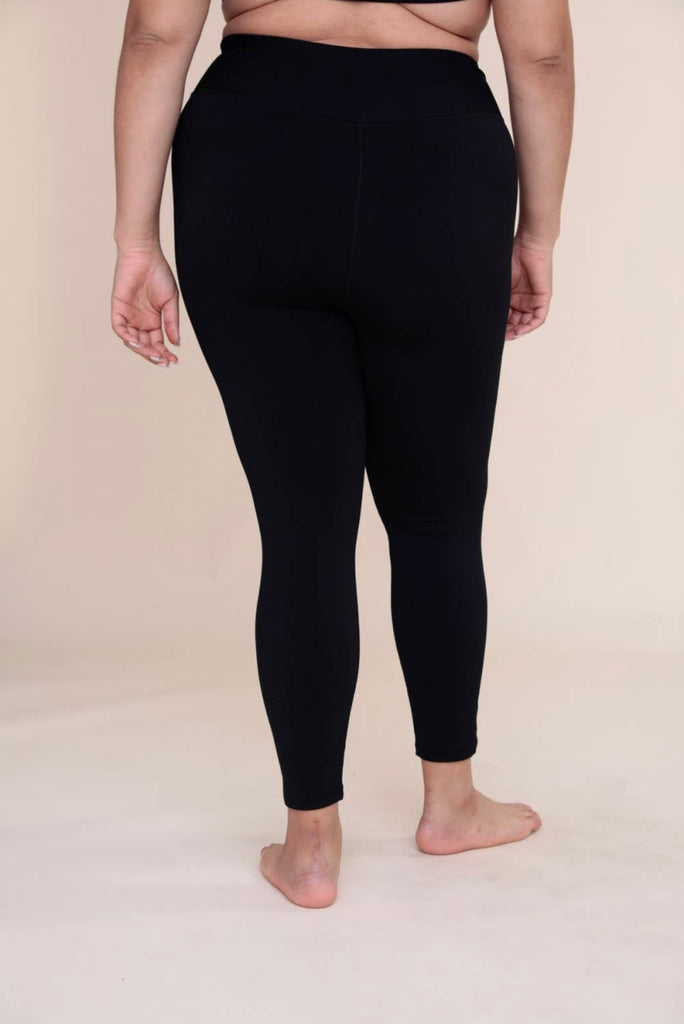 Black Ribbed High Waist Legging-Curve