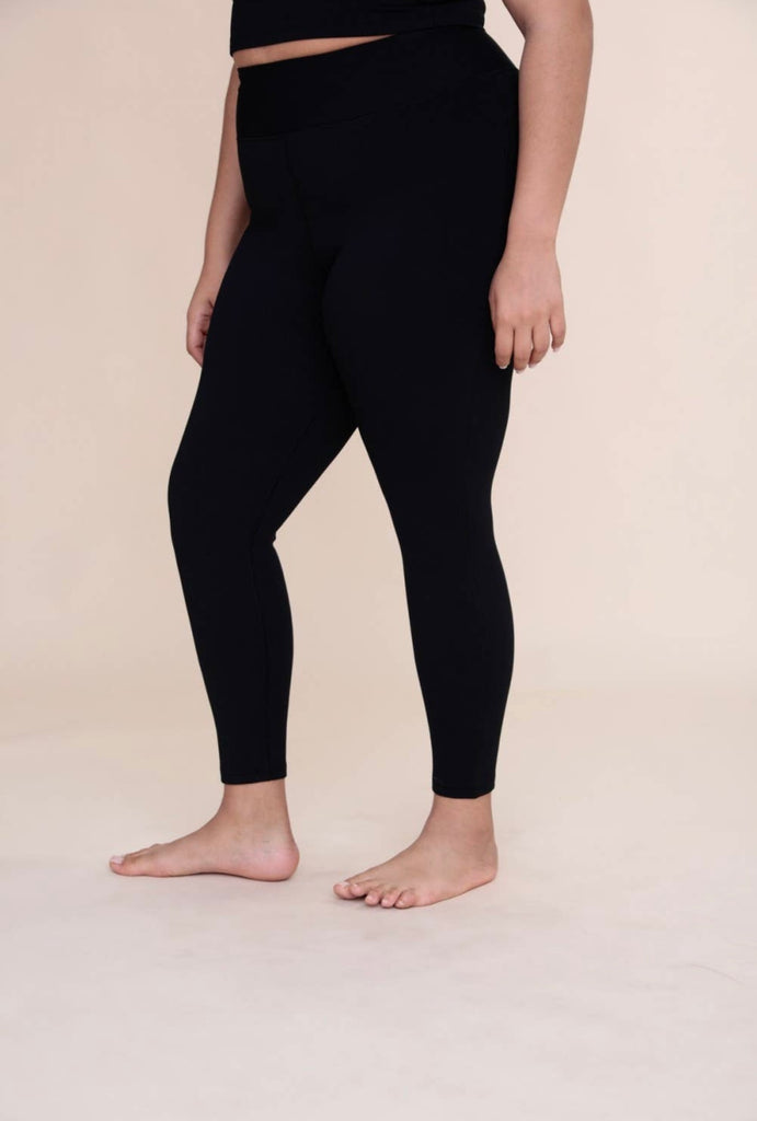 Black Ribbed High Waist Legging-Curve